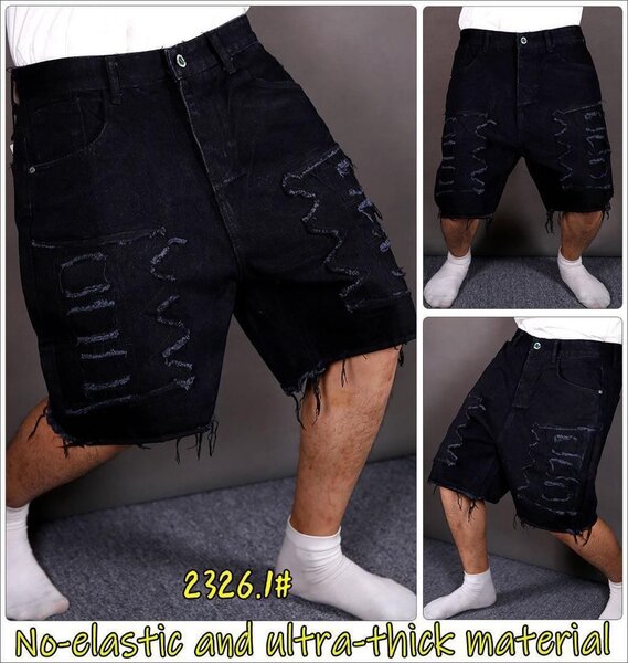 Shorts en jean noir déchiré pour homme