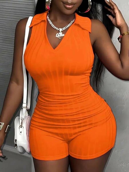 Combishort Femme Orange Chic