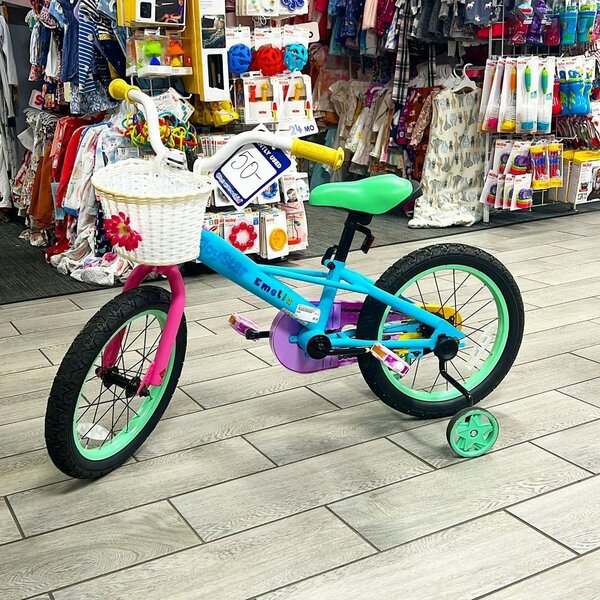 Vélo enfant Smilie bleu et vert pour fille