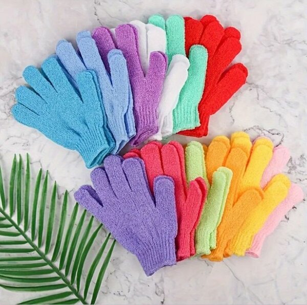 Gants de bain exfoliants colorés