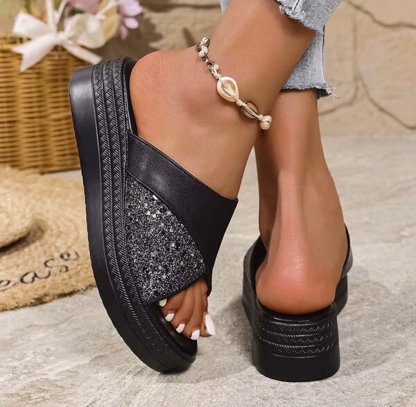 Mules à plateforme brillantes