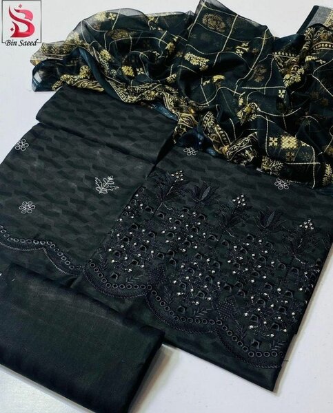 3pcs women's unstitched chikanari suit