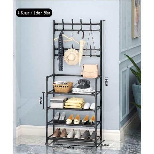 Étagère Polyvalente Avec Cintres Chapeaux Vestes Chaussures