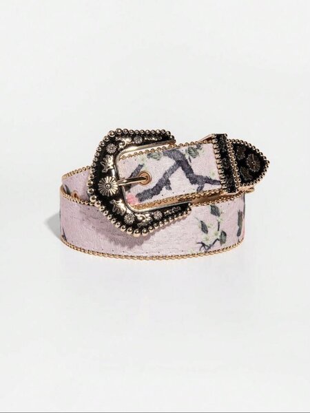 Ceinture en cuir motif floral