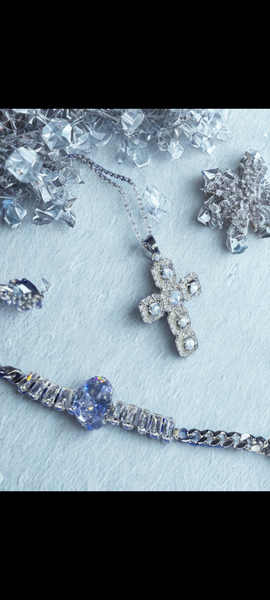 Silver Cross Pendant Necklace with Cubic Zirconia