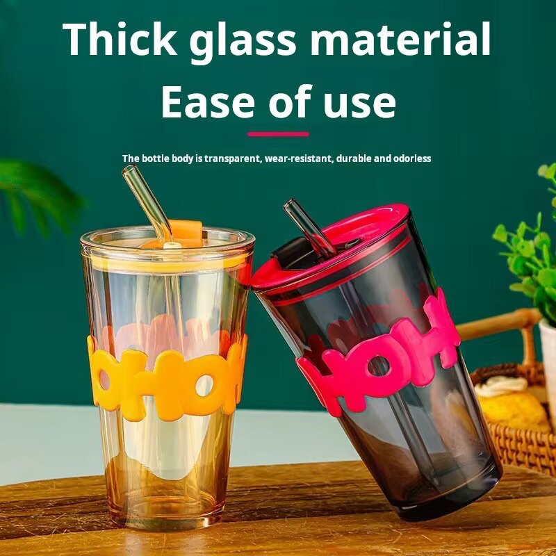 Modern Glass Cup with Straw