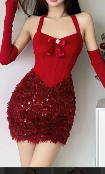 Robe de soirée en sequins rouge