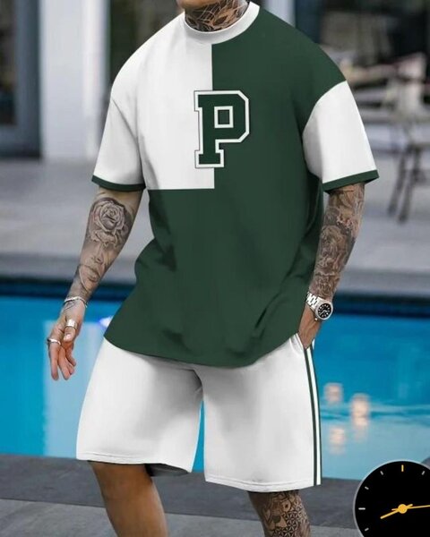 T-shirt homme vert et blanc