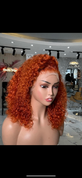 Perruque bouclée en dentelle rousse