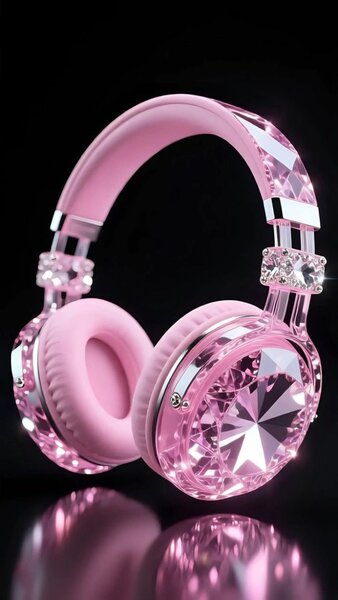 Casque Audio Rose Luxueux avec Diamants