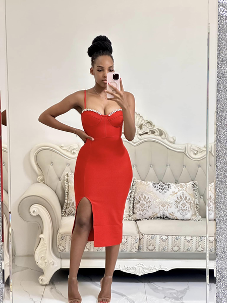red corset bodycon dress