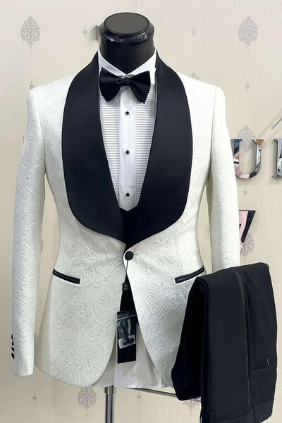 Costume de mariage élégant en blanc et noir