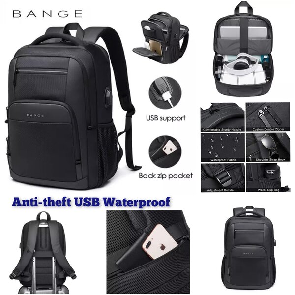 Bange Anti-Theft USB Waterproof Laptop Backpack