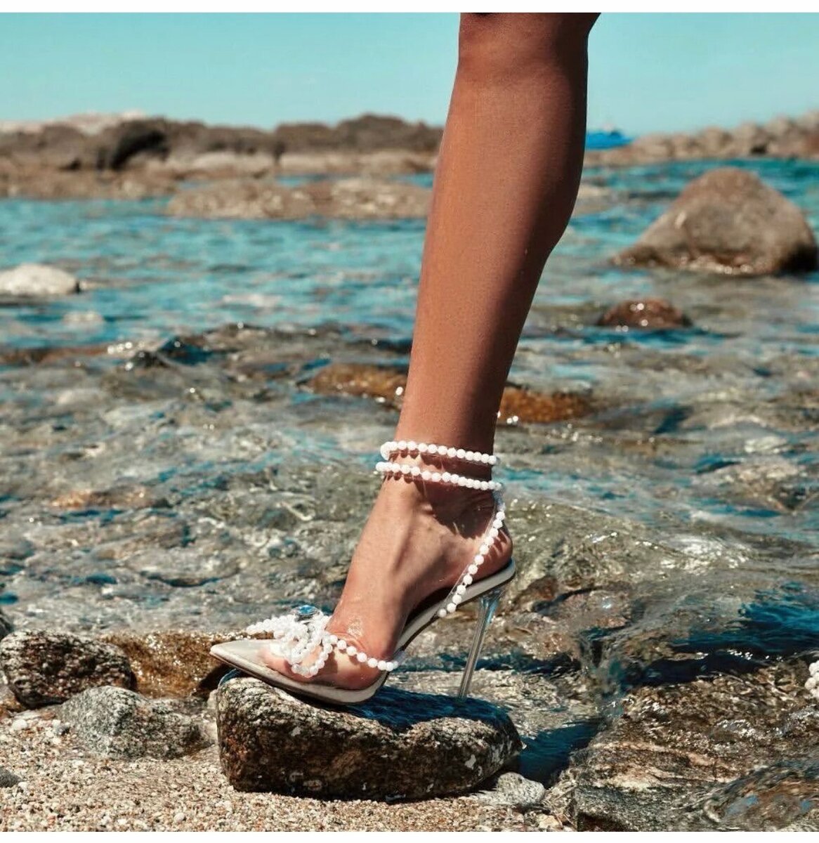 Transparent strappy heel