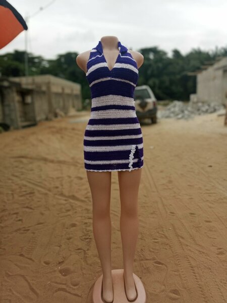 Robe crochet rayée violet blan