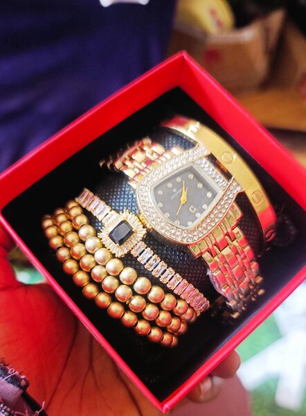 Gold Watch and Bracelet Set