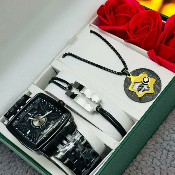 Montre Homme Luxe avec Bracelet et Pendentif