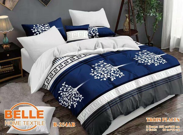 Parure de lit bleu motif arbre