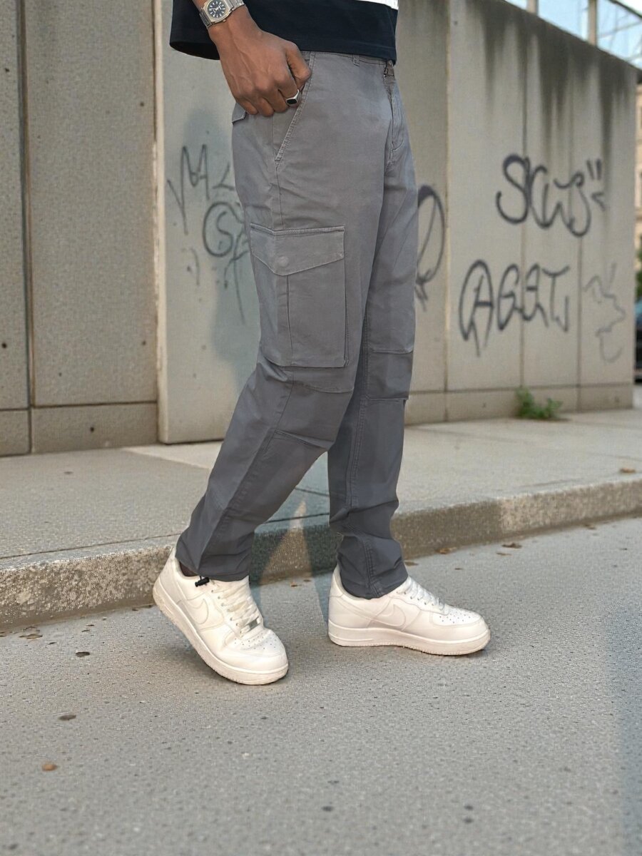 Pantalon cargo gris homme