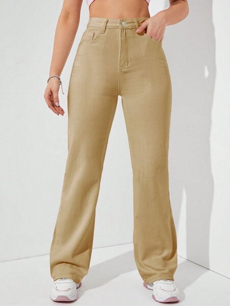 Pantalon taille haute beige