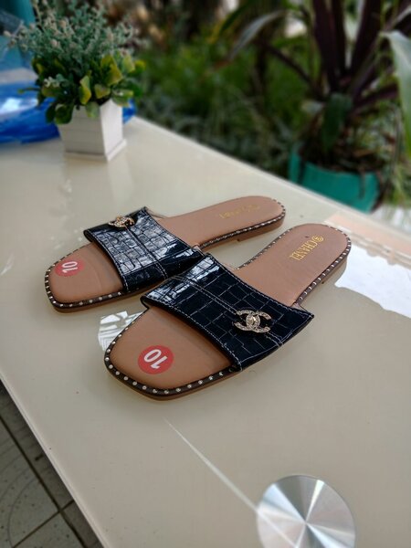 Black CHANEL Slides Sandals