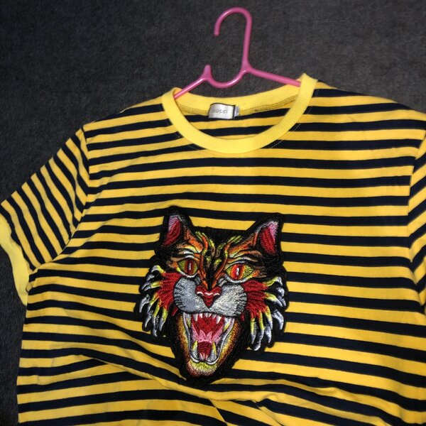 Gucci Tiger Embroidered  T-Shirt Black and Yellow