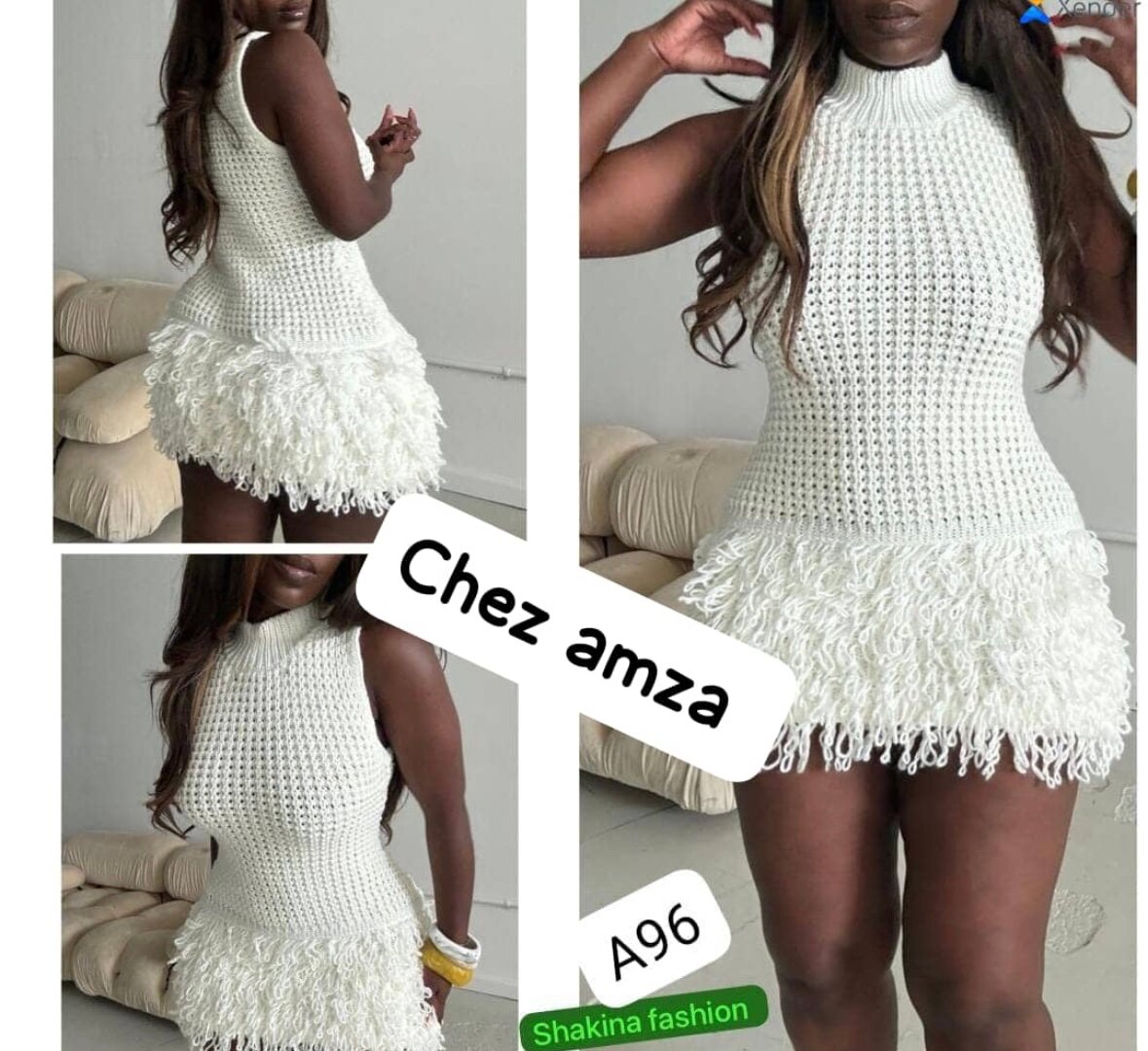 Robe tricotée à franges blanche