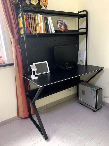 table with pegboard and shelve
