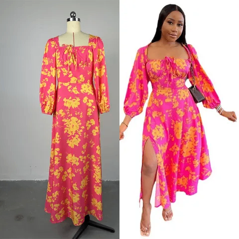 Floral pink and yellow dresses