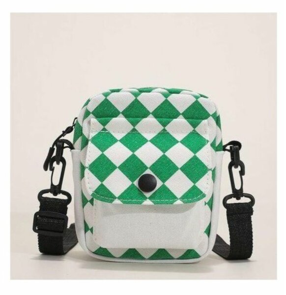 Sac à bandoulière vert motif carreaux