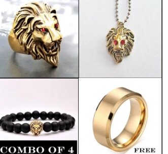 Cambo-4 Lion Head Ring , Bracelet & Lion Head Pendent With Free Ring