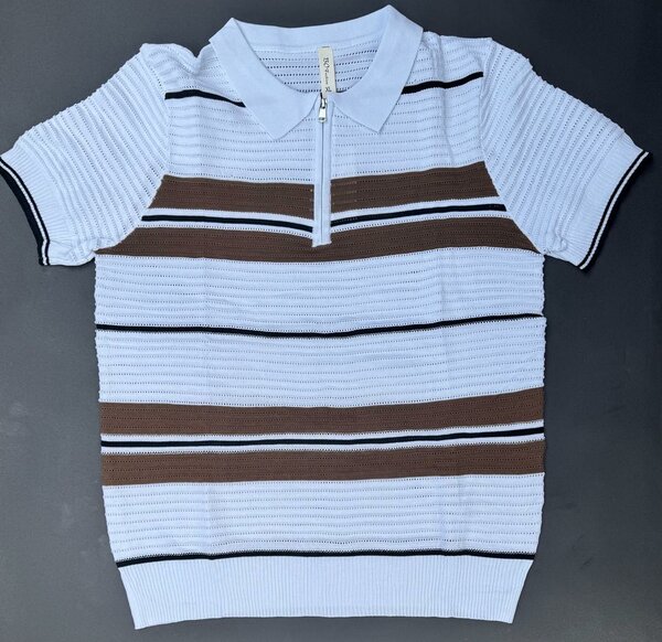 Polo rayé bleu et marron pour homme