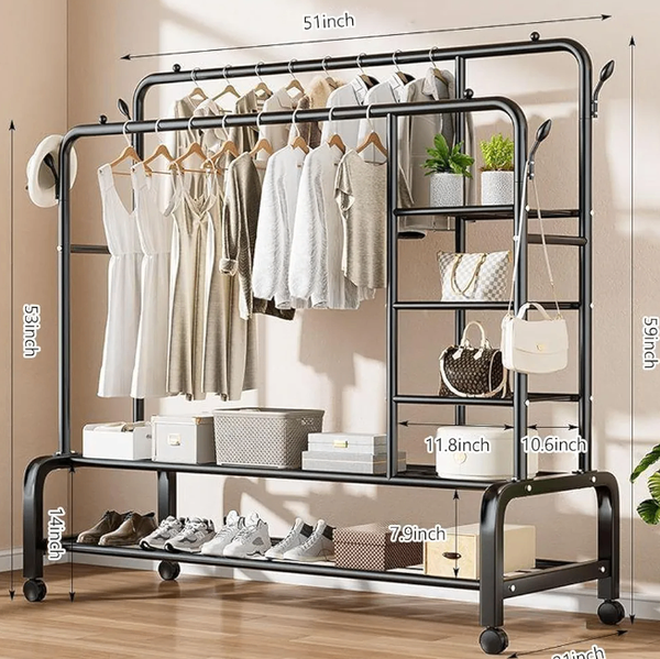 TDOO Double Clothes Garment Rack, Multi-Purpose Clothes Hang