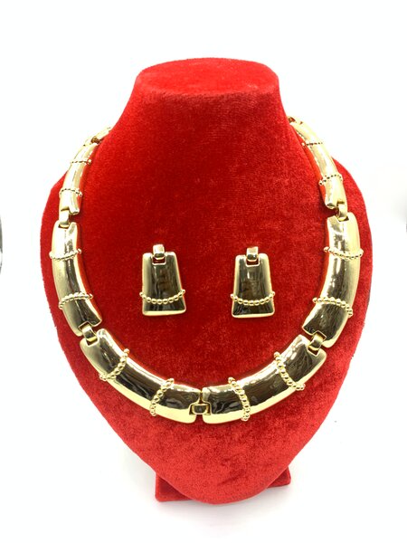 Parure Collier et Boucles d'Oreilles en Bambou Doré