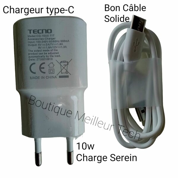 Chargeur Tecno Type-C 10w stable ( Gros Bout ou phantom)