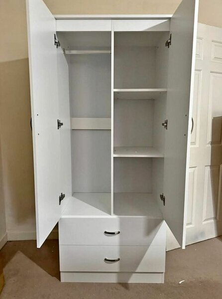 Armoire de Rangement Blanche avec 2 Portes et 2 Tiroirs
