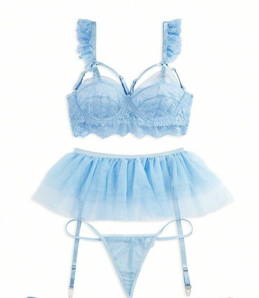 Ensemble lingerie bleu dentelle