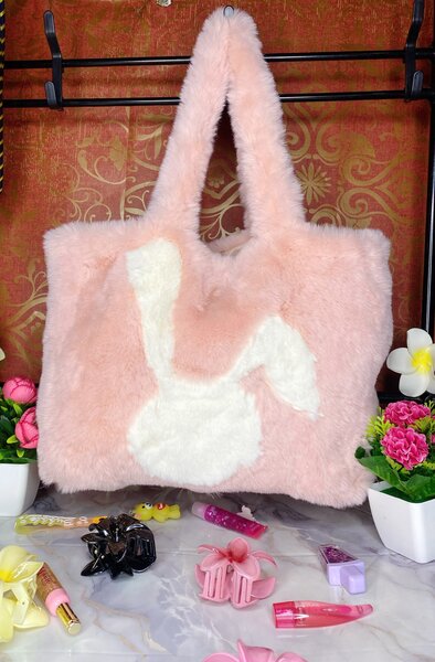 Sac fourrure lapin rose
