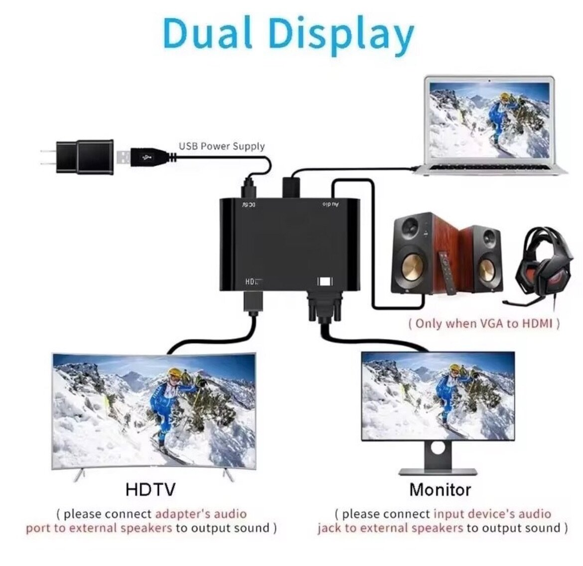 Adaptateur VGA vers HDMI+VGA
