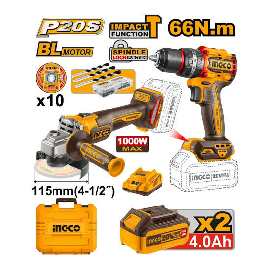 Kit Perceuse et Meuleuse INGCO