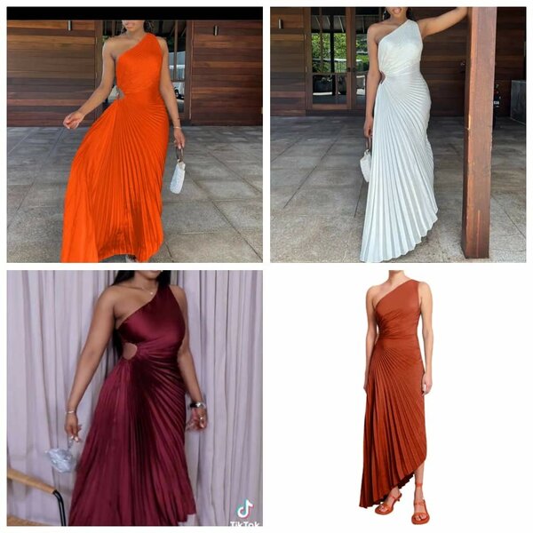 Robe longue plissée asymétrique