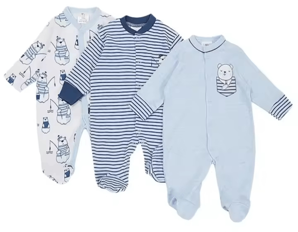 Kit de 3 grenouillères bleues