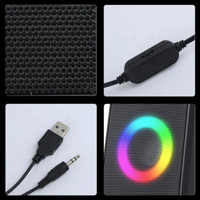 Kisonli Mini Computer USB 2.0 Speaker with RGB Lights