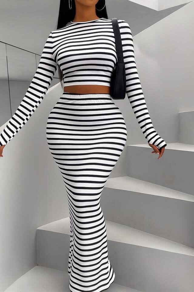 Robe longue moulante à rayures