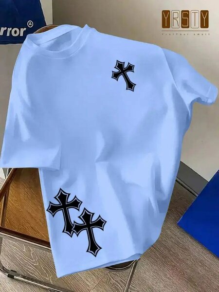 T-shirt bleu clair avec croix noire YRQTY