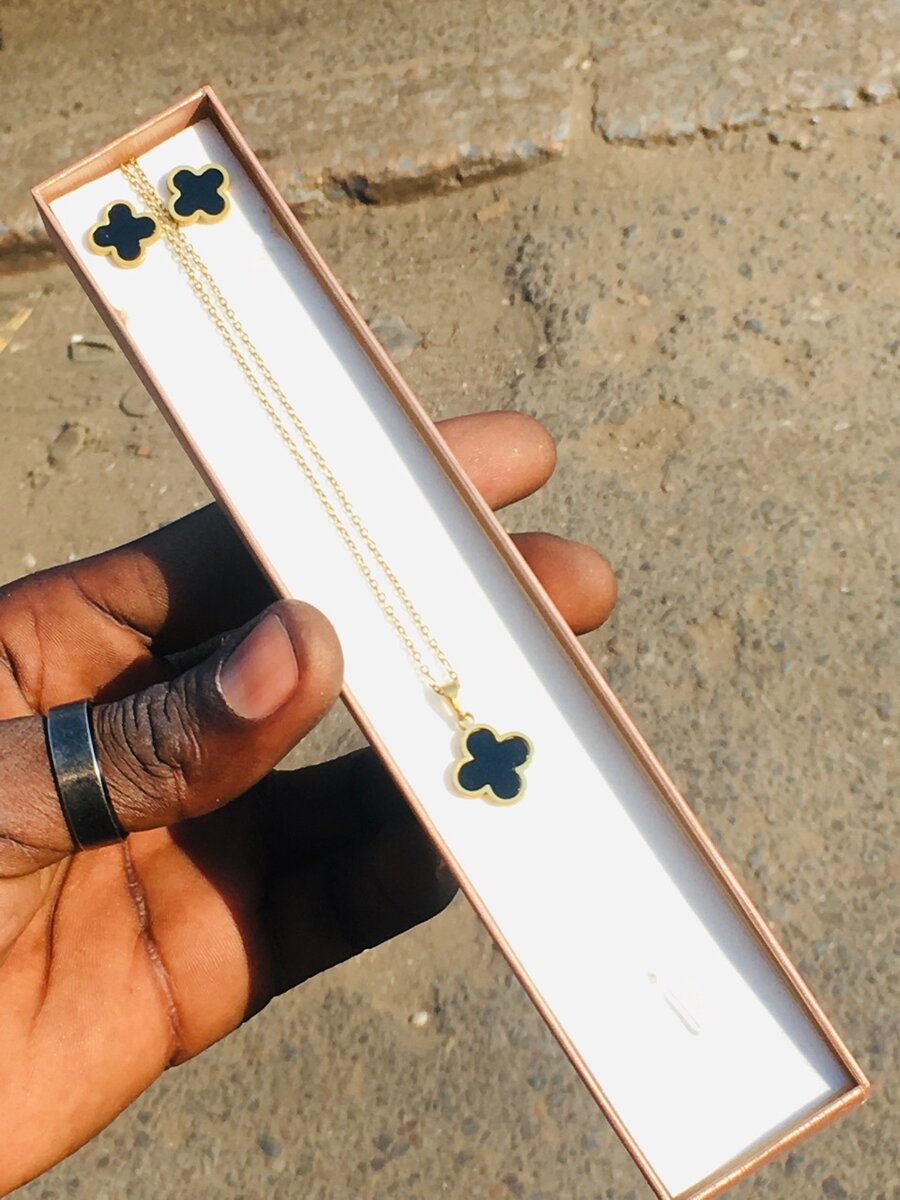 Cloverleaf necklace and earrings stainless steel