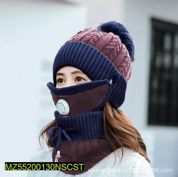 Beanie Wool Cap with Neck Warmer and Mask