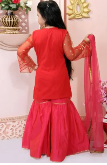 Red Suit With Dupatta ( Fabric Linen And Tissue) ( Size 1 Yrs To 16 Yrs)