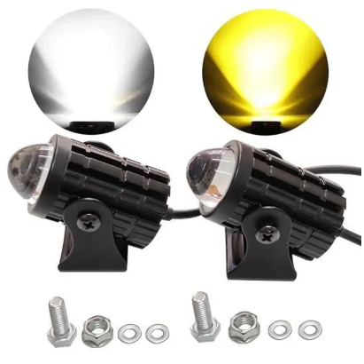 Universal Spot Lens Mini Driving Light Without Fan Yellow & White For Bike & Card 2 Pcs Set