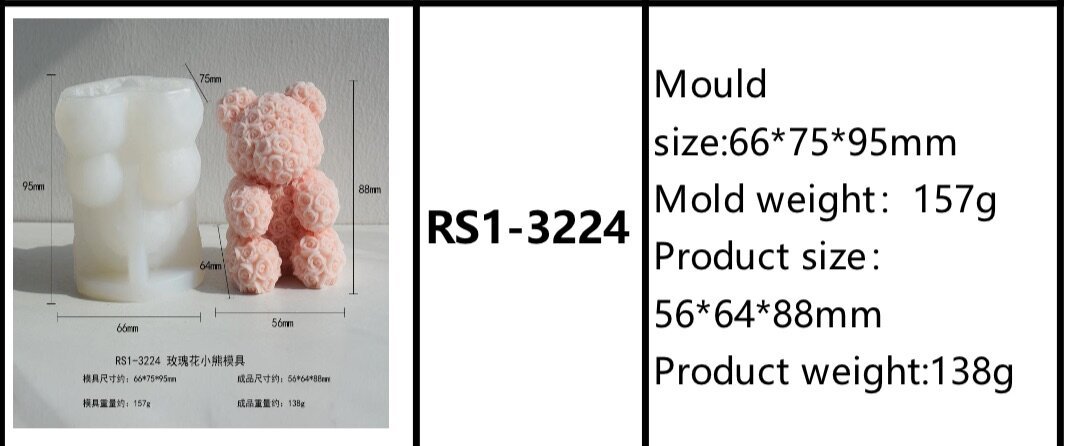 Medium size teddy bear candle mould